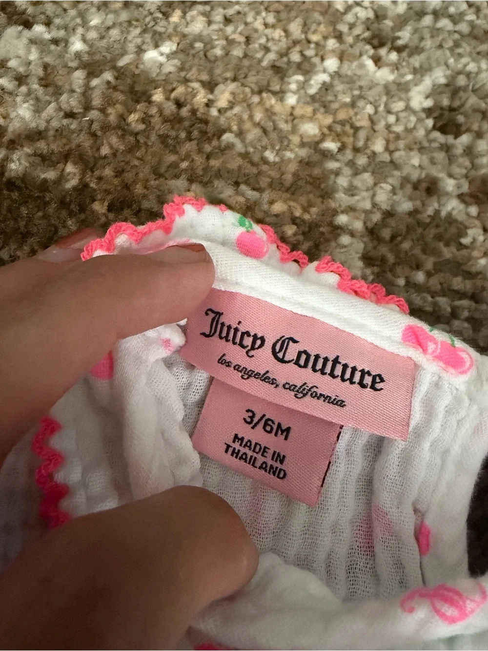 Juicy Couture White Baby Top with Pink Trim and Cherry Print